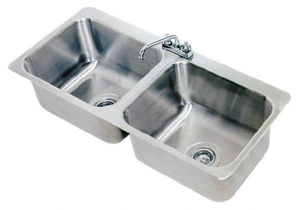 Advance Tabco - 20" Long x 16" Wide Inside, 2 Compartment, Stainless Steel Stainless Steel Drop In Sink - 18 Gauge, 45-1/2" Long x 20-1/2" Wide Outside, 8" Deep - Americas Industrial Supply