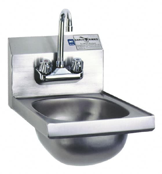 Eagle MHC - 9-3/4" Long x 13-1/2" Wide Inside, 1 Compartment, Stainless Steel Stainless Steel Hand Sink - 20 Gauge, 12" Long x 18" Wide x 14-1/4" High Outside, 6-3/4" Deep - Americas Industrial Supply