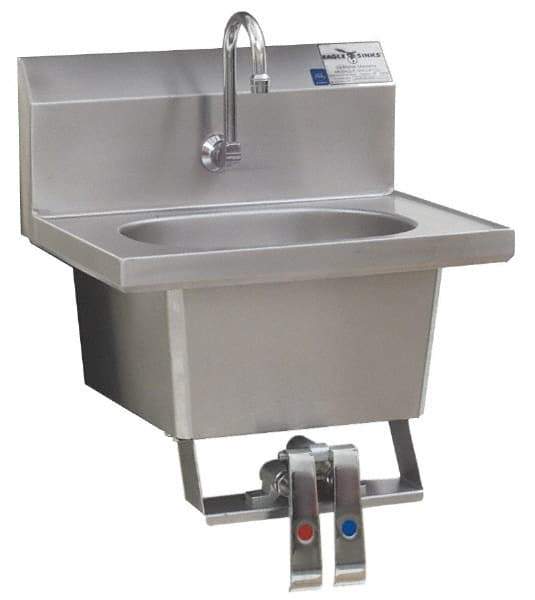 Eagle MHC - 13-1/2" Long x 9-3/4" Wide Inside, 1 Compartment, Stainless Steel Stainless Steel Hands Free Hand Sink - 20 Gauge, 18-7/8" Long x 14-3/4" Wide x 14-1/4" High Outside, 6-3/4" Deep - Americas Industrial Supply