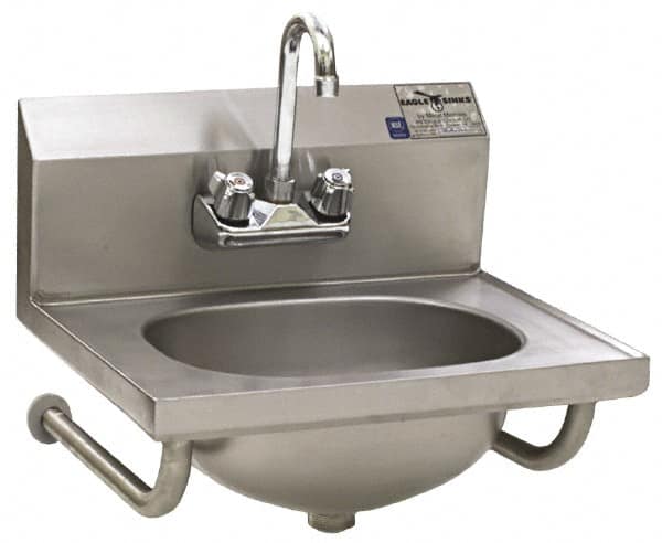 Eagle MHC - 13-1/2" Long x 9-3/4" Wide Inside, 1 Compartment, Stainless Steel Stainless Steel Hand Sink-Tubular Wall Mounted - 20 Gauge, 18-7/8" Long x 14-3/4" Wide x 14-1/4" High Outside, 6-3/4" Deep - Americas Industrial Supply