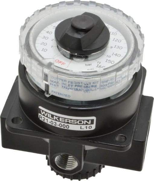 Wilkerson - 3/8 NPT Port, 180 CFM, Zinc Dial Air Regulator - 5 to 160 psi Range, 300 Max psi Supply Pressure, 1/4" Gauge Port Thread, 3.2" Wide x 4.19" High - Americas Industrial Supply