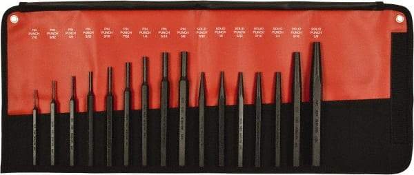 Mayhew - 16 Piece, 3/32 to 3/8", Assorted Brass Punch Kit - Hex Shank, Steel, Comes in Kit Bag - Americas Industrial Supply