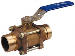 NIBCO - 1-1/2" Pipe, Full Port, Bronze Standard Ball Valve - 3 Piece, Inline - One Way Flow, Grooved x Grooved Ends, Lever Handle, 600 WOG, 200 WSP - Americas Industrial Supply