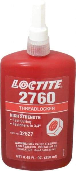 Loctite - 250 mL Bottle, Red, High Strength Liquid Threadlocker - Series 2760, 24 hr Full Cure Time, Hand Tool, Heat Removal - Americas Industrial Supply