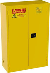 Jamco - 2 Door, 2 Shelf, Yellow Steel Standard Safety Cabinet for Flammable and Combustible Liquids - 65" High x 43" Wide x 18" Deep, Manual Closing Door, 3 Point Key Lock, 45 Gal Capacity - Americas Industrial Supply