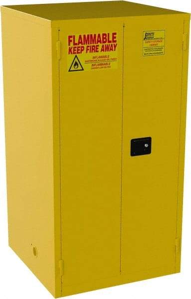 Jamco - 2 Door, 2 Shelf, Yellow Steel Standard Safety Cabinet for Flammable and Combustible Liquids - 65" High x 34" Wide x 34" Deep, Self Closing Door, 3 Point Key Lock, 60 Gal Capacity - Americas Industrial Supply