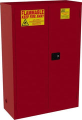 Jamco - 2 Door, 5 Shelf, Red Steel Standard Safety Cabinet for Flammable and Combustible Liquids - 65" High x 43" Wide x 18" Deep, Manual Closing Door, 3 Point Key Lock, 72 Gal Capacity - Americas Industrial Supply