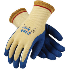 ‎09-K1300/XXL Gloves w/Kevlar Brand - G-Tek KEV - 100% Kevlar 7G Yellow Shell - Blue Latex Crinkle Grip - A4 - Exact Industrial Supply
