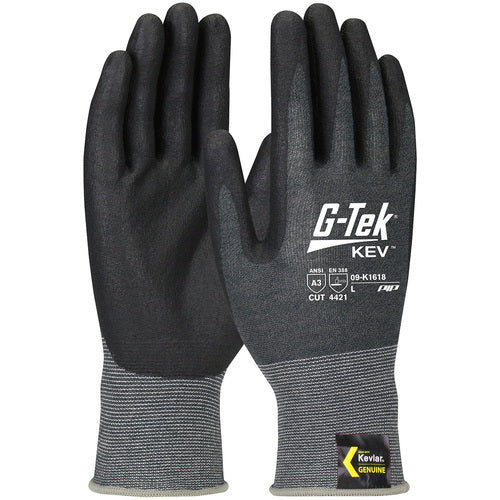09-K1618/L Gloves w/Kevlar Brand - G-Tek KEV - Kevlar Engineered Yarn - Gray 18 Gauge - Nitrile Foam - ANSI A2 - Exact Industrial Supply