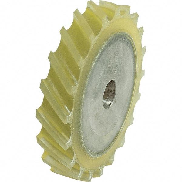 Dynabrade - 4" Diam x 5/8" Wide Contact Wheel - 1/4" Arbor Hole, Scoop, 90 Duro Urethane Face - Americas Industrial Supply