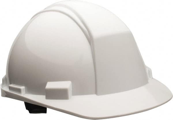 North - ANSI Type II, Class E Rated, 4-Point, Ratchet Adjustment Hard Hat - Size 6-1/2 to 8, White, Standard Brim - Americas Industrial Supply