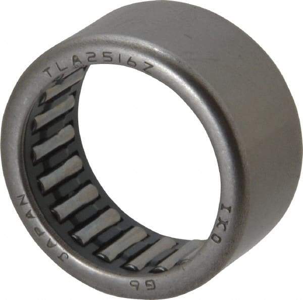 IKO - 0.984" Bore Diam, 3,500 Lb. Dynamic Capacity, 25 x 32 x 16mm, Caged, Open End, Shell Needle Roller Bearing - 1.26" Outside Diam, 0.63" Wide - Americas Industrial Supply