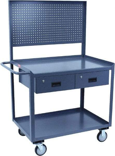 Jamco - Durable Utility Carts with Rack Mobile Workbench and Pegboard Panel - Steel, Gray, 24" Long x 36" Deep x 62" High - Americas Industrial Supply
