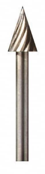 Dremel - 1/4" Cut Diam, 1/8" Shank Diam, Cone Head Single Cut Burr - High Speed Steel, Point End - Americas Industrial Supply