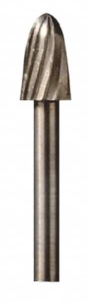 Dremel - 1/4" Cut Diam, 1/8" Shank Diam, Tree with Radius Head Single Cut Burr - High Speed Steel, Radius End - Americas Industrial Supply