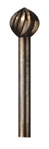 Dremel - 5/16" Cut Diam, 1/8" Shank Diam, Ball Head Single Cut Burr - High Speed Steel, Radius End - Americas Industrial Supply