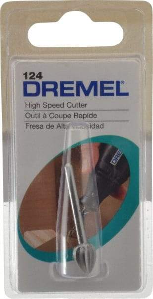 Dremel - 5/16" Cut Diam, 1/8" Shank Diam, Teardrop Head Single Cut Burr - High Speed Steel, Point End - Americas Industrial Supply