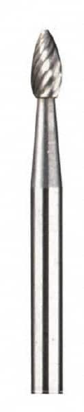 Dremel - 1/8" Cut Diam, 1/8" Shank Diam, Flame Head Double Cut Burr - Carbide, Radius End, 7/32" LOC - Americas Industrial Supply