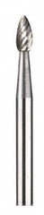 Dremel - 1/8" Cut Diam, 1/8" Shank Diam, Flame Head Double Cut Burr - Carbide, Radius End, 7/32" LOC - Americas Industrial Supply