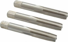 Interstate - M10x1.25 Metric Fine, 4 Flute, Bottoming, Plug & Taper, Bright Finish, High Speed Steel Tap Set - Right Hand Cut, 2-15/16" OAL, 1-1/4" Thread Length - Exact Industrial Supply