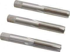 Interstate - M10x1.00 Metric Fine, 4 Flute, Bottoming, Plug & Taper, Bright Finish, High Speed Steel Tap Set - Right Hand Cut, 2-15/16" OAL, 1-1/4" Thread Length - Exact Industrial Supply