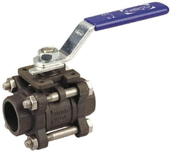 NIBCO - 1/2" Pipe, Full Port, Carbon Steel Standard Ball Valve - 3 Piece, Inline - One Way Flow, Socket Weld x Socket Weld Ends, Locking Lever Handle, 1,000 WOG - Americas Industrial Supply