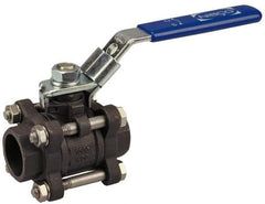 NIBCO - 1-1/4" Pipe, Full Port, Carbon Steel Standard Ball Valve - 3 Piece, Inline - One Way Flow, Socket Weld x Socket Weld Ends, Locking Lever Handle, 1,000 WOG - Americas Industrial Supply