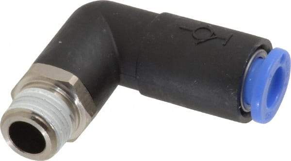 SMC PNEUMATICS - 6mm OD, R(PT) 1/8 Thread, Brass/Polybutylene Push-to-Connect Male Elbow - 145 Max psi - Americas Industrial Supply