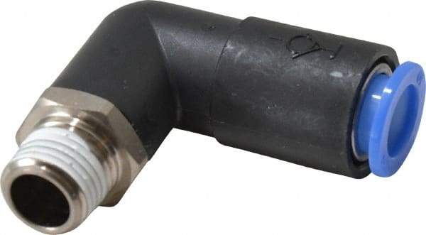 SMC PNEUMATICS - 10mm OD, R(PT) 1/4 Thread, Brass/Polybutylene Push-to-Connect Male Elbow - 145 Max psi - Americas Industrial Supply