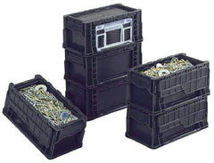 Orbis - 40 Lb Load Capacity Black Polyethylene Attached-Lid Container - Stacking, 14" Long x 7-1/2" Wide x 6.6" High, Lid Included - Americas Industrial Supply