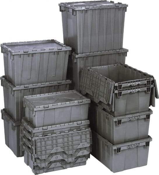 Quantum Storage - 1.42 Cu Ft, 75 Lb Load Capacity Gray Polyethylene Attached-Lid Container - Stacking, Nesting, 22.1" Long x 12.6" Wide x 11.9" High, Lid Included - Americas Industrial Supply