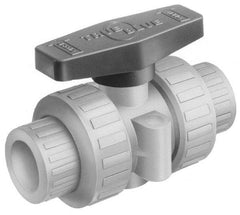 Plast-O-Matic - 1-1/2" Pipe, Full Port, PVC True Union Design Ball Valve - Inline - Two Way Flow, FNPT x FNPT Ends, Tee Handle, 175 WOG - Americas Industrial Supply