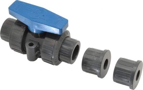 Plast-O-Matic - 1/2" Pipe, Full Port, PVC True Union Design Ball Valve - Inline - Two Way Flow, FNPT x FNPT Ends, Tee Handle, 175 WOG - Americas Industrial Supply