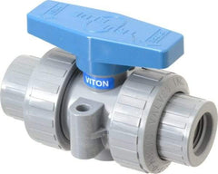 Plast-O-Matic - 1/2" Pipe, Full Port, CPVC True Union Design Ball Valve - Inline - Two Way Flow, FNPT x FNPT Ends, Tee Handle, 175 WOG - Americas Industrial Supply