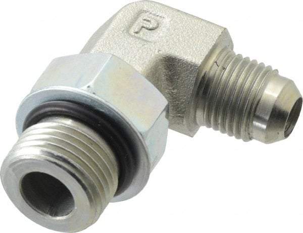 Parker - 3/8" Tube OD, 37° Steel Flared Tube Straight Thread Elbow - 3/4 UNF, Flare x SAE-ORB Ends - Americas Industrial Supply