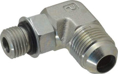Parker - 1/2" Tube OD, 37° Steel Flared Tube Straight Thread Elbow - 9/16 UNF, Flare x SAE-ORB Ends - Americas Industrial Supply