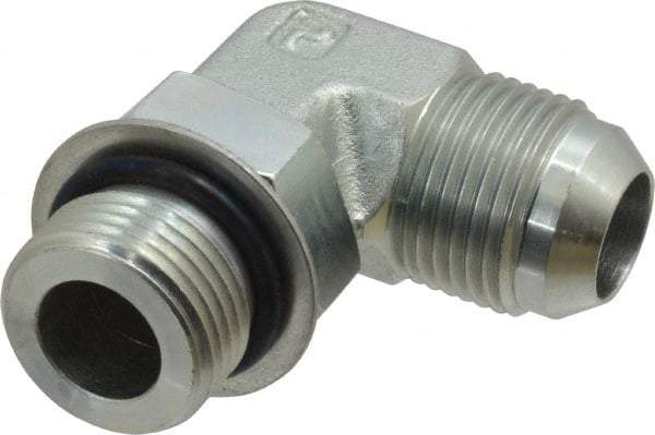 Parker - 3/4" Tube OD, 37° Steel Flared Tube Straight Thread Elbow - 1-1/16 UNF, Flare x SAE-ORB Ends - Americas Industrial Supply