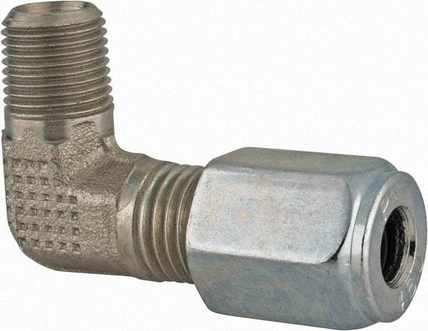 Parker - Metal Flareless Bite Tube Male Elbow - 1/8 NPTF - Americas Industrial Supply