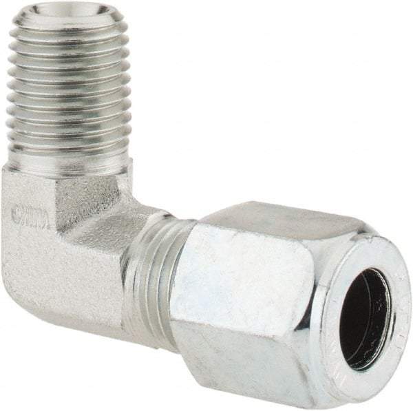 Parker - Metal Flareless Bite Tube Male Elbow - 1/4 NPTF - Americas Industrial Supply