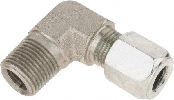 Parker - Metal Flareless Bite Tube Male Elbow - 3/8 NPTF - Americas Industrial Supply