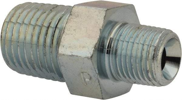 Parker - 1/4 x 1/8 Male Thread, Zinc Plated Steel Industrial Pipe Hex Nipple - MNPTF, 6,000 psi - Americas Industrial Supply