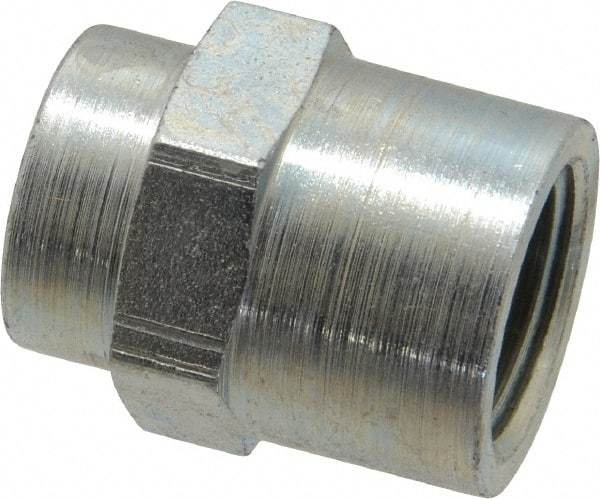 Parker - 3/8 x 1/4 Female Thread, Zinc Plated Steel Industrial Pipe Coupling - FNPTF, 6,000 psi - Americas Industrial Supply