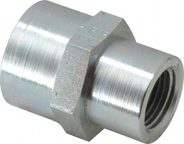 Parker - 3/4 x 1/2 Female Thread, Zinc Plated Steel Industrial Pipe Coupling - FNPTF, 4,000 psi - Americas Industrial Supply
