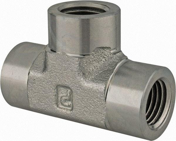Parker - 3/4 Female Thread, Zinc Plated Steel Industrial Pipe Female Tee - FNPTF, 3,000 psi - Americas Industrial Supply