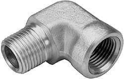 Parker - 1/8 Male Thread x 1/8 Female Thread, Zinc Plated Steel Industrial Pipe 90° Street Elbow - MNPTF x FNPTF, 5,000 psi - Americas Industrial Supply