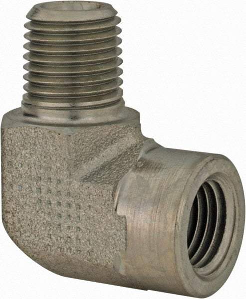 Parker - 1/2 Male Thread x 1/2 Female Thread, Zinc Plated Steel Industrial Pipe 90° Street Elbow - MNPTF x FNPTF, 3,000 psi - Americas Industrial Supply