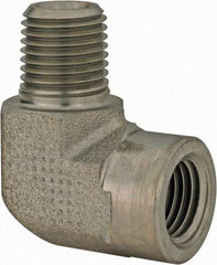 Parker - 1/2 Male Thread x 1/2 Female Thread, Zinc Plated Steel Industrial Pipe 90° Street Elbow - MNPTF x FNPTF, 3,000 psi - Americas Industrial Supply
