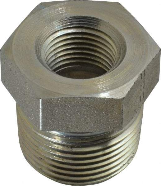 Parker - 3/4 Male Thread x 3/8 Female Thread, Zinc Plated Steel Industrial Pipe Hex Bushing - MNPTF x FNPTF, 5,500 psi - Americas Industrial Supply