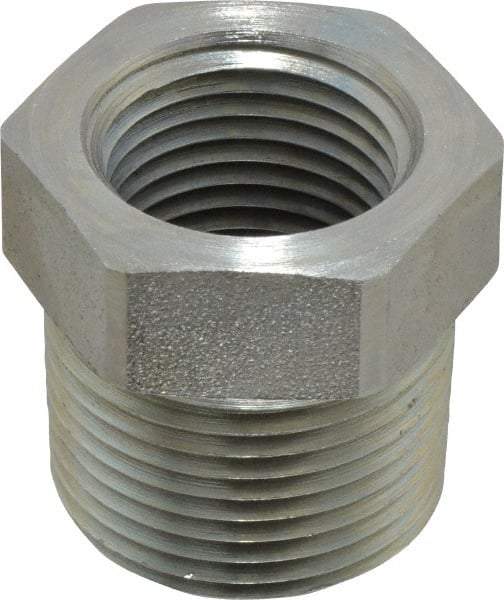 Parker - 3/4 Male Thread x 1/2 Female Thread, Zinc Plated Steel Industrial Pipe Hex Bushing - MNPTF x FNPTF, 5,000 psi - Americas Industrial Supply