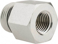 Parker - 3/4-16 Male Thread x 1/4 Female Thread, Zinc Plated Steel Industrial Pipe Adapter - Male Straight Thread O-Ring x Female NPTF, 6,000 psi - Americas Industrial Supply